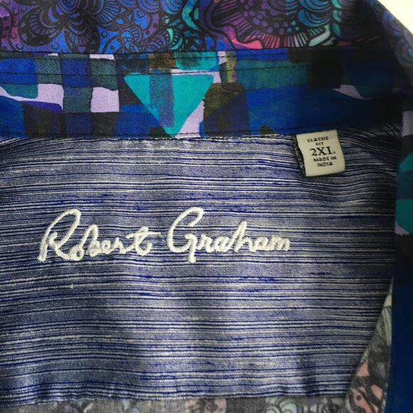 Robert Graham Shirt Mens 2XL Multi Hardrock Classic Fit Button Front Abstract - Picture 2 of 16
